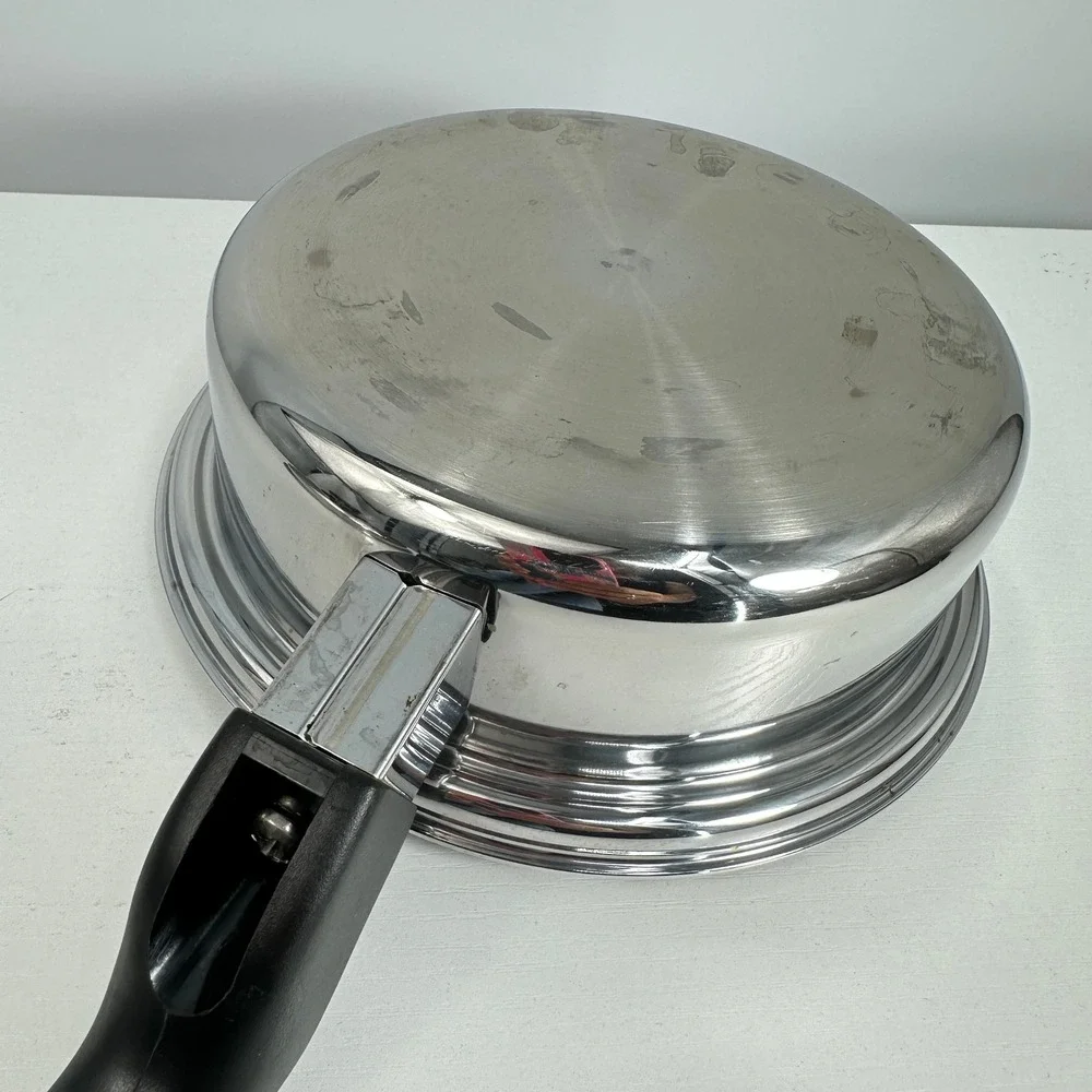 Cutco 2 QT 5 Ply Aluminum Core Stainless Saucepan with Lid  USA Silver Black 7in